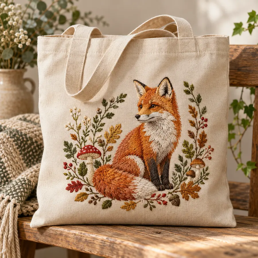 Ecobag com raposa bordada