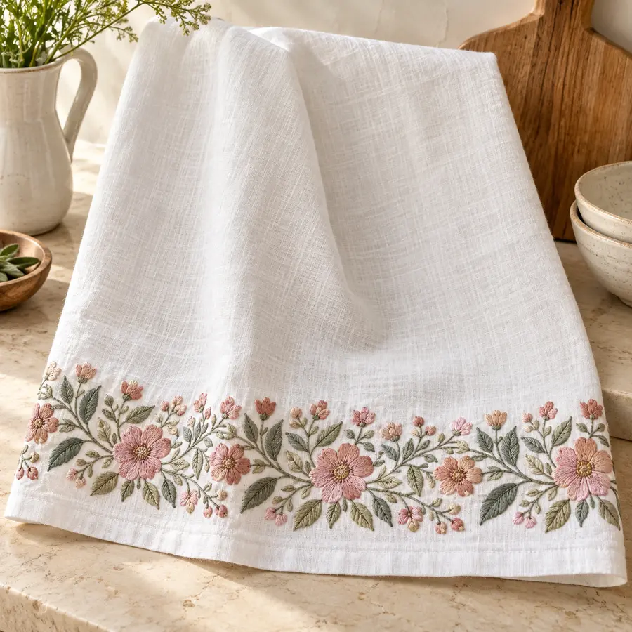 Toalha com barrado floral bordado