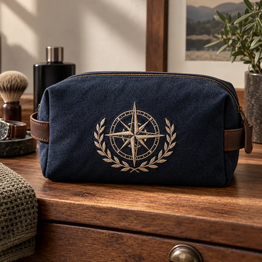 Necessaire masculina com bússola bordada