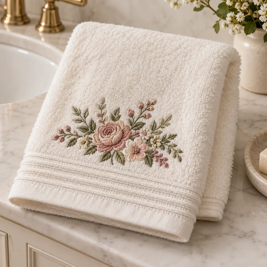 Toalha com flores bordadas