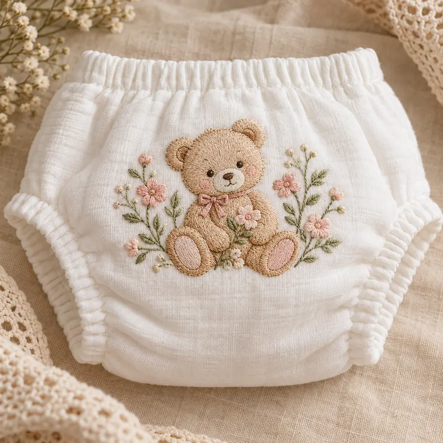 Fralda infantil com ursinho bordado