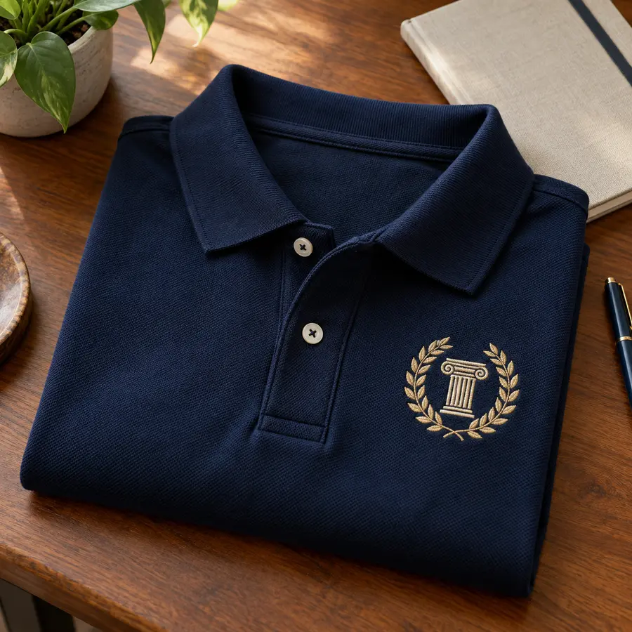 Camisa polo com símbolo acadêmico bordado